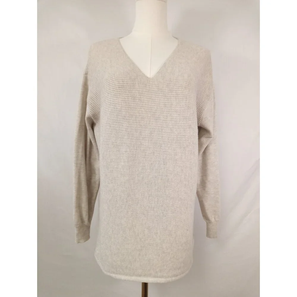 Ella Moss Women's Beige V-Neck Sweater Size Large - Picture 1 of 5